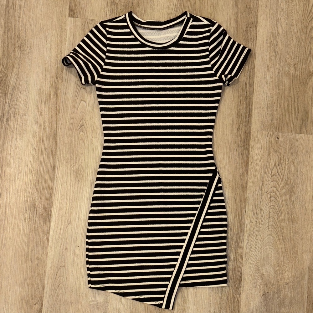 Elegant Asymmetrical Striped Dress